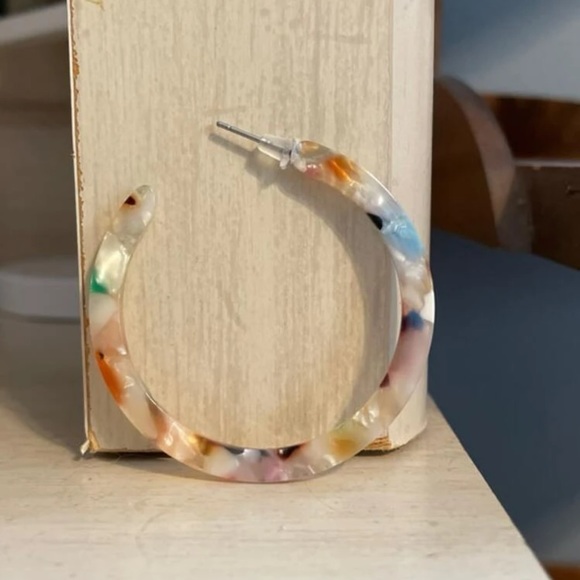 Acrylic Boho Colorful Rainbow Thin Half Hoop Earrings - Picture 7 of 15